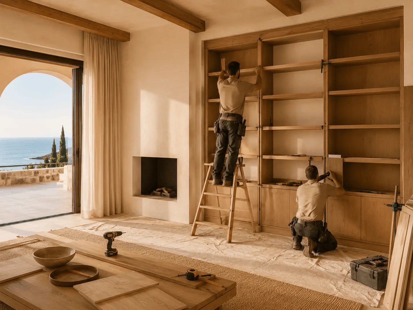 bespoke furniture delivered and installed in a Mediterranean second home.