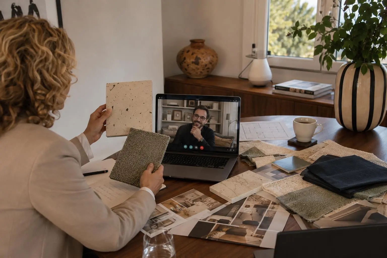 Managing an interior design project remotely in Europe — remote consultation with material samples